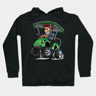 Funny Golf Cart Hotrod Golf Car Popping a Wheelie Cartoon Hoodie